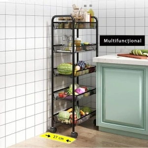 Raft metalic slim cu 5 nivele, awwaline, negru, multifunctional, rotativ 360°, 45 x 27 x 105 cm - Img 5