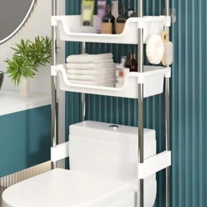 Raft organizator baie cu 3 nivele, awwaline, alb, ideal deasupra vasului de toaleta, 48.5 x 26 x 173 cm - Img 3