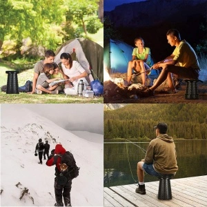 Scaun rotund retractabil, awwaline®, negru, extensibil, pliabil, portabil, ideal pentru activitati outdoor, camping, pescuit - Img 5
