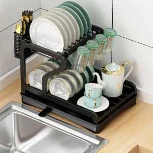 Scurgator vase cu suport de tacamuri si pahare, awwaline, negru, 2 niveluri, tava scurgere, 42 x 30 x 31.5 cm - Img 2