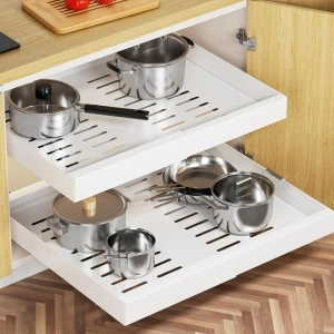 Sertar extensibil din metal, awwaline, alb, cu 3 glisiere autoadezive, extragere 80%, 32-52 cm x 42 cm x 6 cm - Img 3