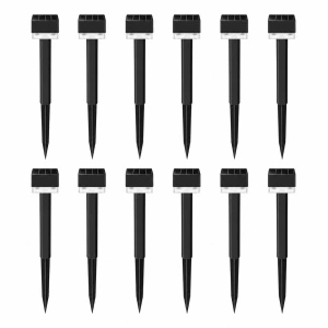 Set 12 Mini Lampi Solare de gradina, awwaline, negru, Senzor de lumina, IP65 impermeabil, lumina LED calda, model patrat