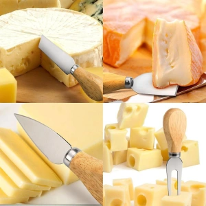 Set 4 Cutite branza cu Suport din Lemn, awwaline, 12cm, maner din bambus - Img 6