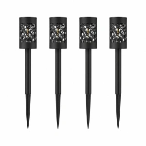 Set 4 Lampi Solare de gradina, awwaline, negru, Senzor de lumina, IP65 impermeabil, lumina LED calda, 3000K, ideale pentru curte, alee