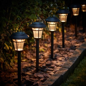 Set 6 Lampi Solare de gradina, awwaline, negru, Senzor de lumina, IP65 impermeabil, lumina LED calda, 3000K - Img 2