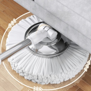 Set mop rotativ cu galeata, awwaline, Alb/Gri, storcator centrifuga, galeata portabila 10 litri, 4 rezerve mop, sistem evacuare apa - Img 3