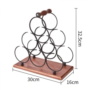 Suport 6 sticle de vin, awwaline, maro, lemn natural si otel, design modern, maner solid, 30 x 16 x 32.5 cm - Img 6