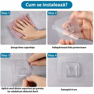Suport dublu de fixare cu adeziv acrilic, awwaline, transparent, ideal pentru agatat si suspendat obiecte - Img 3