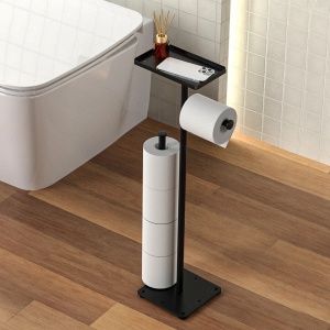 Suport hartie igienica cu depozitare, awwaline, negru, metal, 17 x 72 cm, 2 spatii de depozitare hartie - Img 2