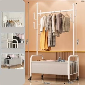 Suport portabil pentru haine si umerase, awwaline, alb, compartiment incaltaminte, 7 carlige, 168 x 80 x 37 cm - Img 2