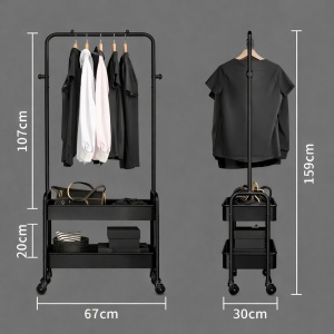 Suport portabil pentru haine si umerase, awwaline, negru, 2 compartimente, 2 carlige, 159 x 67 x 30 cm - Img 6