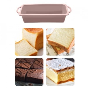 Tava copt silicon, awwaline®, roz, 27 x 14 x 6.5 cm, pentru chec, paine, cozonac, manere intarite - Img 1