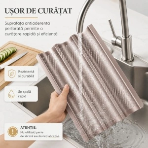 Tava de copt pentru baghete, awwaline, maro, otel carbon, perforata, antiaderenta, 3 locuri, 38.5 x 27 x 3.2 cm - Img 3