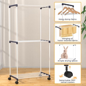 Uscator pentru haine, prosoape, awwaline, alb, 3 nivele, portabil, cu suport pentru incaltaminte, 59 x 30 x 108.5 cm - Img 4
