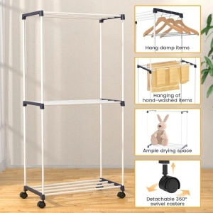 Uscator pentru haine, prosoape, awwaline, alb, 3 nivele, portabil, cu suport pentru incaltaminte, 59 x 30 x 108.5 cm - Img 4