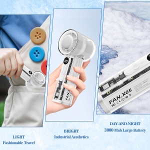 Ventilator portabil cu 5 viteze, awwaline, alb, racitor de aer, efect de gheata, afisaj digital, 3000mAh viata lunga, incarcare rapida TYPE-C, cu snur - Img 5
