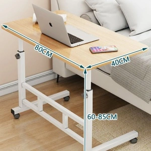 Birou mobil multifunctional cu rotile, awwaline, maro, ajustabil pe inaltime, blat lemn, ideal pentru laptop, teme, mic dejun la pat, 80 x 40 x 60-85 cm - Img 6