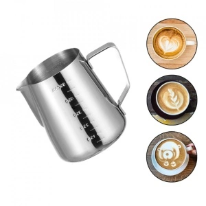 Cana din inox cu gradatie, latiera pentru spumare cu maner, cana de lapte sau cappucino, cu cioc, cana pentru bar, cana barista, 600 ml