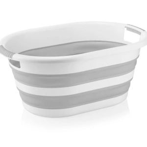 Cos multifunctional pliabil din plastic, awwaline, alb/gri, 38 litri, ideal pentru rufe - Img 5