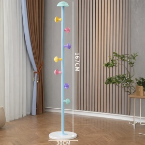 Cuier pentru haine, awwaline, albastru, otel carbon, 7 carlige in forma de ciuperca, 167 x 30 cm - Img 5