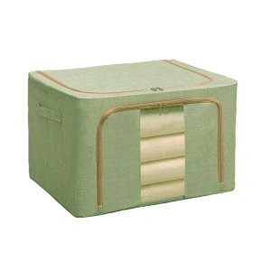 Cutie depozitare pliabila pentru haine, cuverturi, lenjerie de pat, awwaline, verde, cu fereastra frontala, 2 deschideri, 66l, 50x40x33 cm