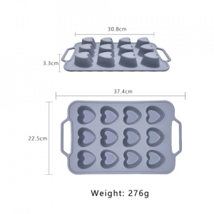 Forma copt 12 prajituri inima, awwaline®, gri, silicon, manere intarite, ideala pentru briose - Img 3