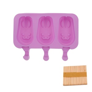 Forma inghetata cu 3 compartimente, awwaline, forme iepurasi, mov, silicon alimentar, 50 de bete, cu capac protectie - Img 1