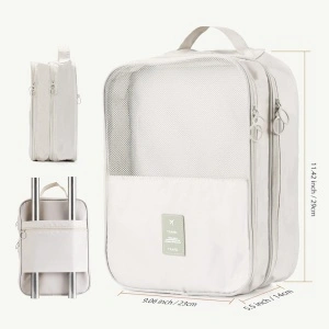 Geanta organizator pentru incaltaminte, awwaline, bej, 23 x 29 x 14 cm, cu fermoar, ideala pentru transport incaltaminte, spatiu depozitare pentru 3 perechi - Img 3