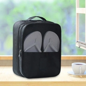 Geanta organizator pentru incaltaminte, awwaline, negru, 23 x 29 x 14 cm, cu fermoar, ideala pentru transport incaltaminte, spatiu depozitare pentru 3 perechi - Img 5