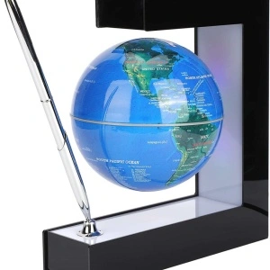 Glob pamantesc magnetic plutitor cu iluminare LED, awwaline, negru, 17.3 cm x 19.5 cm x 5 cm, prevazut cu pix cromat si suport