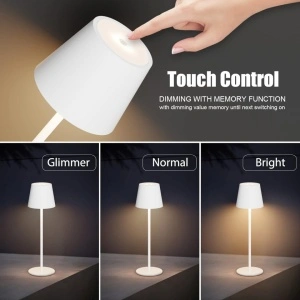 Lampa de masa wireless, awwaline, alba, metalica, cu touch, 36 x 11.6 cm, reincarcabila USB-C, 3 moduri de ilumiare, 2W - Img 3