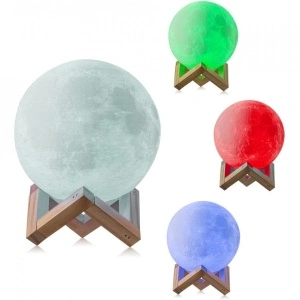 Lampa de veghe, awwaline, model luna 3D, 15cm, multicolora 7 efecte, reincarcabila, portabila, suport lemn - Img 3
