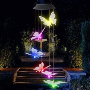Lampa solara LED tip clopotei de vant, awwaline, multicolor, 6 fluturi, impermeabil, incarcare solara - Img 5