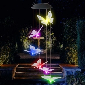 Lampa solara LED tip clopotei de vant, awwaline, multicolor, 6 fluturi, impermeabil, incarcare solara - Img 5