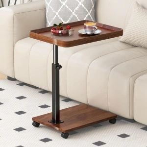 Masuta cafea portabila, awwaline, maro, cadru metalic negru, 2 blaturi MDF, inaltime ajustabila, 40 x 30 x 45-85 cm - Img 3