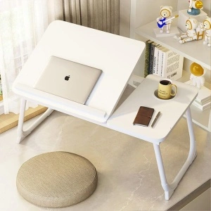 Masuta pliabila pentru laptop cu suport pahar, awwaline, alba, reglabila pe intaltime, 64 x 32 x 25 cm - Img 3