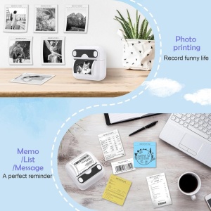 Mini imprimanta portabila, awwaline, alba, Bluetooth, aplicatie pe telefon, compatibil IOS/Android, termica, fara toner, baterie integrata, 5 role autoadezive + 5 role simple incluse - Img 4