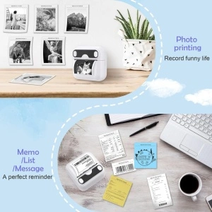 Mini imprimanta portabila, awwaline, alba, Bluetooth, aplicatie pe telefon, compatibil IOS/Android, termica, fara toner, baterie integrata, 5 role autoadezive + 5 role simple incluse - Img 4