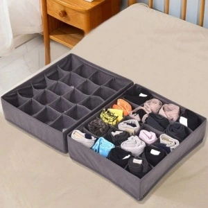 Organizator haine 20 compartimente, awwaline, gri, 32 x 32 x 10 cm, ideal pentru sosete, lenjerie intima, curele sau cravate - Img 5