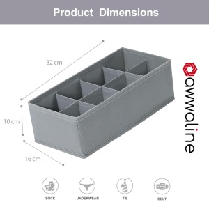 Organizator haine 8 compartimente, awwaline, gri, 16 x 32 x 10 cm, ideal pentru sosete, lenjerie intima, curele sau cravate - Img 2