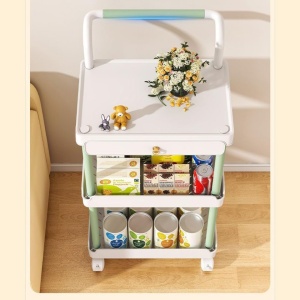 Organizator multifunctional portabil cu 3 nivele si 1 sertar, awwaline, alb/verde, 36.5 x 28 x 74.5 cm - Img 3