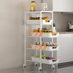 Organizator multifunctional portabil cu 5 nivele, awwaline, 4 rafturi retractabile si 1 polita MDF, slim, rotativ 360°, 38 x 23.5 x 81.5 cm - Img 4