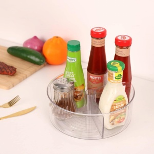 Organizator rotativ tip tava pentru frigider sau dulap, awwaline, transparenta, suprafata antialunecare, rotatie 360 grade, 23 x 23 x 7 cm - Img 3