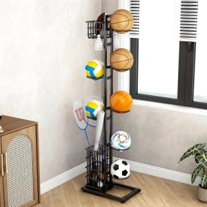 Organizator sportiv vertical, awwaline, negru, pentru mingi si articole sportive, ideal pentru sala de sport, garaj, curte, 28 x 41 x 156 cm - Img 3