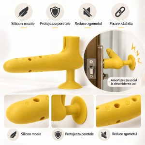 Protectie clanta usa tip opritor din silicon, awwaline, galben, universal cu ventuza - Img 4