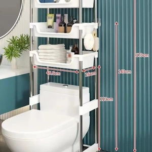 Raft organizator baie cu 3 nivele, awwaline, alb, ideal deasupra vasului de toaleta, 48.5 x 26 x 173 cm - Img 4