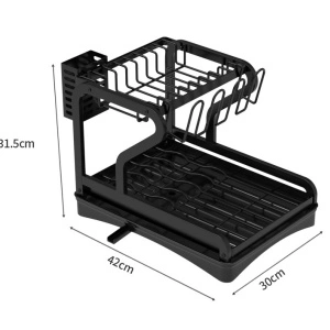Scurgator vase cu suport de tacamuri si pahare, awwaline, negru, 2 niveluri, tava scurgere, 42 x 30 x 31.5 cm - Img 3