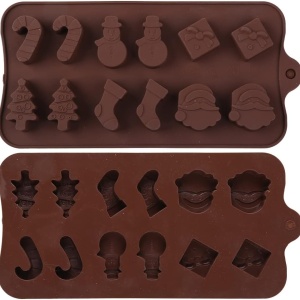 Set 12 forme silicon de Craciun, awwaline, maro, ideale pentru ciocolata, bomboane, turta dulce, produse patiserie - Img 3