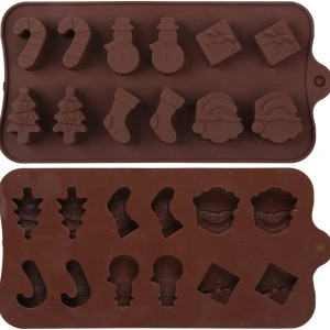 Set 12 forme silicon de Craciun, awwaline, maro, ideale pentru ciocolata, bomboane, turta dulce, produse patiserie - Img 3