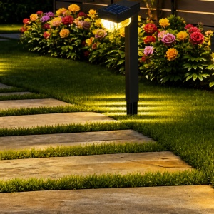 Set 12 Mini Lampi Solare de gradina, awwaline, negru, Senzor de lumina, IP65 impermeabil, lumina LED calda, model semicerc - Img 3